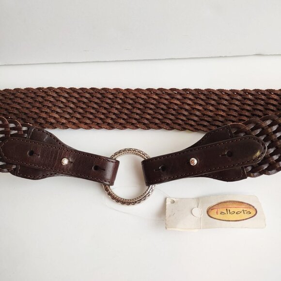 Vintage Talbots Brown Leather Braided Belt Silver Hardware Womens Sixe XS  Boho - Picture 1 of 10